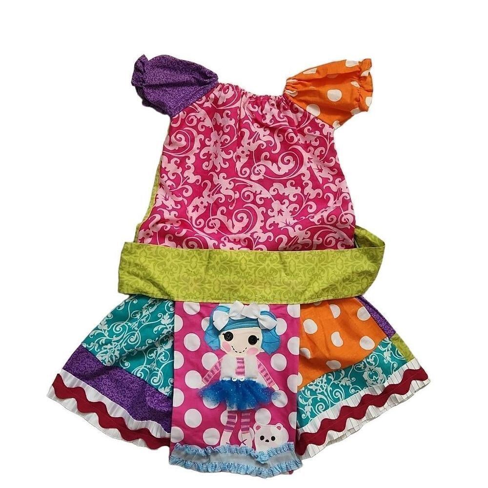 Custom Girls Size 2/3 Lalapaloozy Pink Blue Mixed Fabric 3 Piece Dress